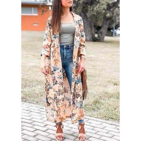 Zara Piped Floral Maxi Shirt Kimono Dress - Picture 3 of 16